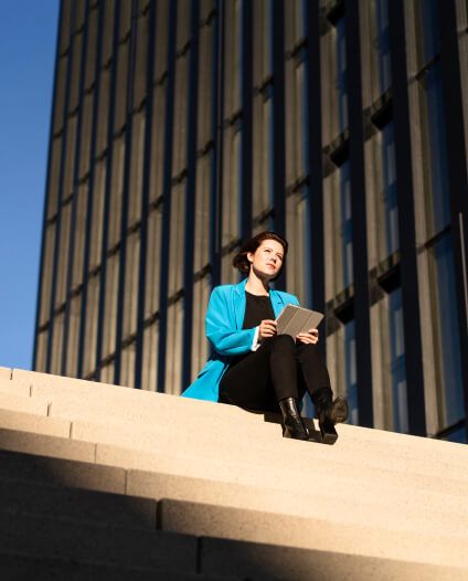 Woman and building